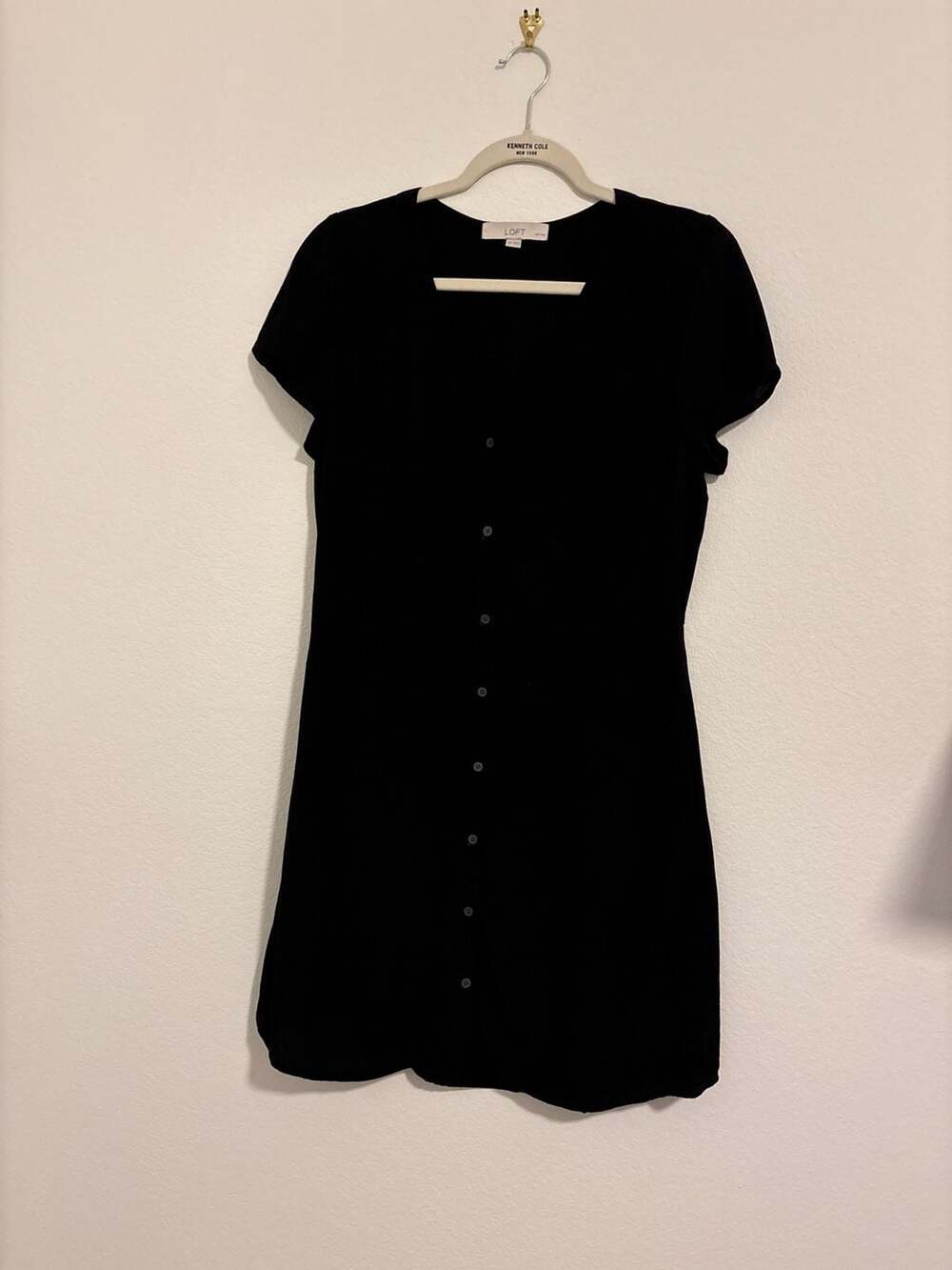 LOFT Petites Black Button Front Short Sleeve Dress Size 10P